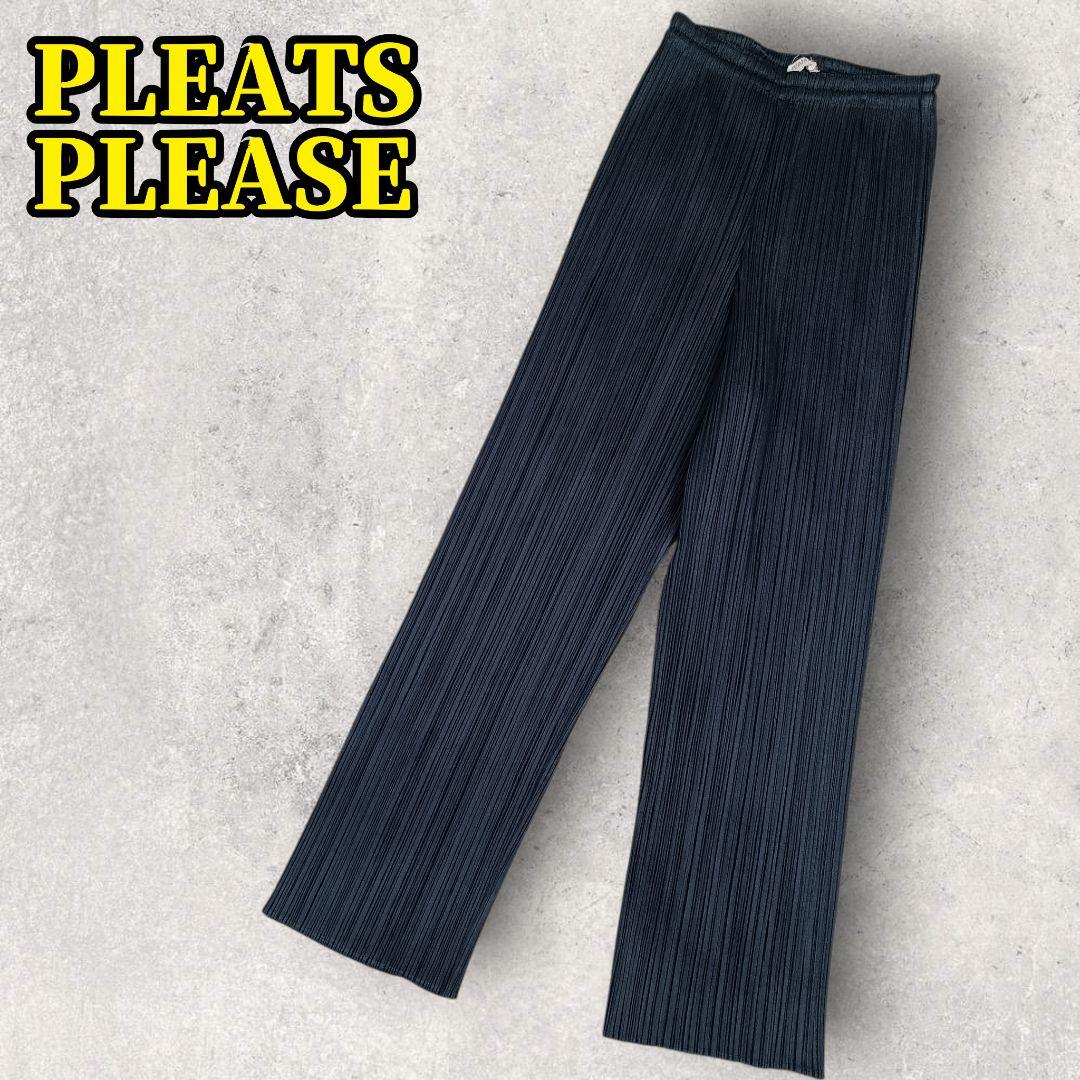 プリーツプリーズ ロングパンツ 洗える ウォッシャブル 洗濯可 ネイビー