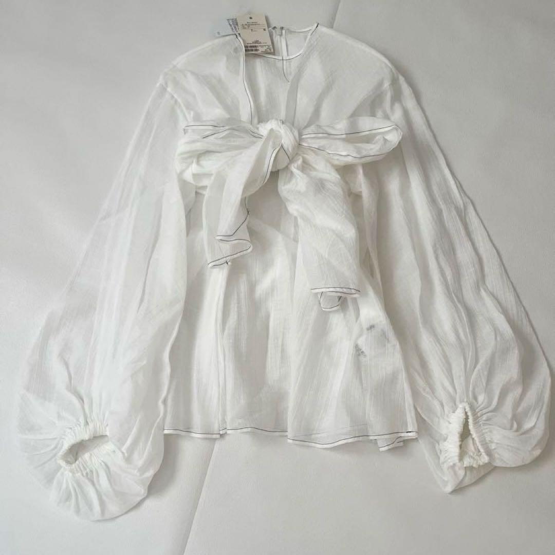 【新品】ウィムガゼット 25SS　ブラウス フロントリボン バルーンスリーブ