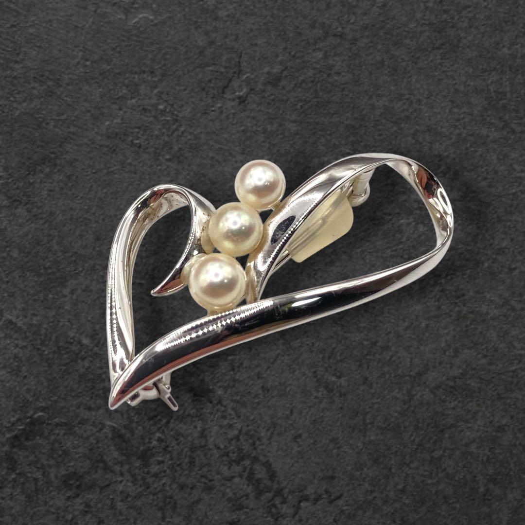 ミキモト アコヤ真珠 ハートブローチ シルバー 3珠 352