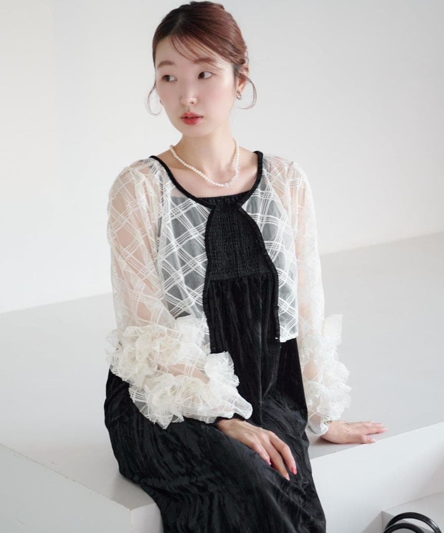 0 新品 カスタネ 結婚式 オケージョン シアーチェック×ベロアワンピースSET