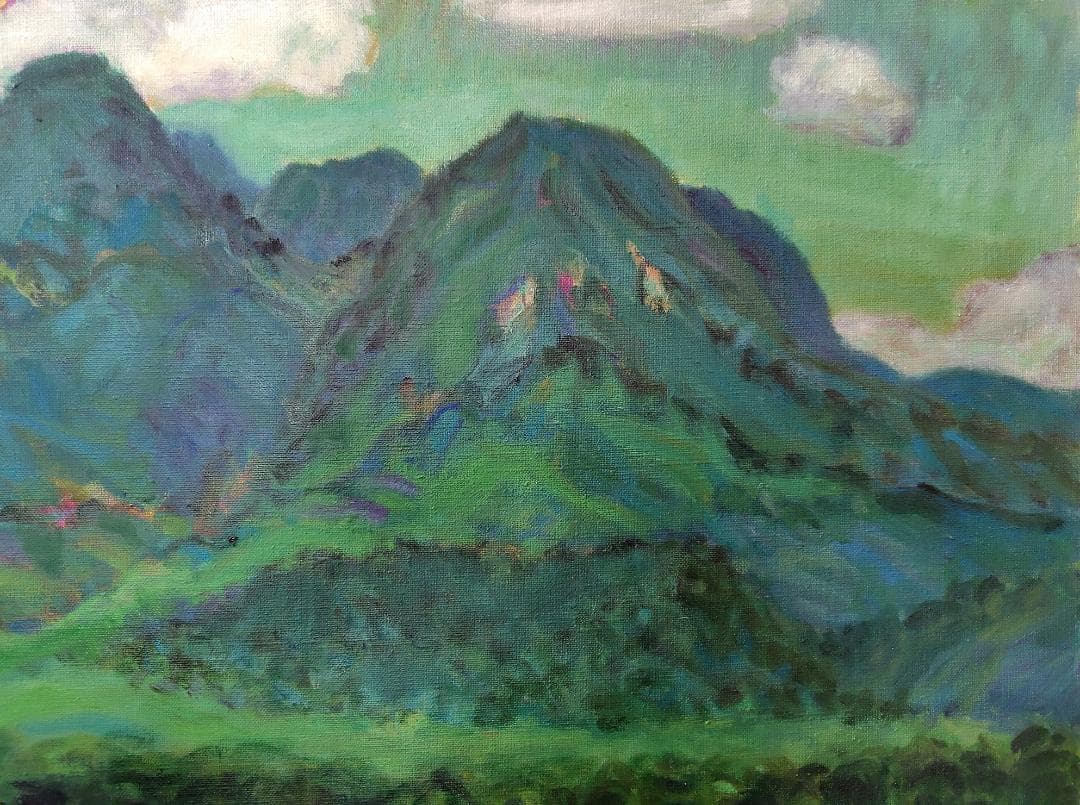 「行く夏」P15 1993 油彩画 風景画 油絵 アート 絵画 尾瀬 燧ヶ岳