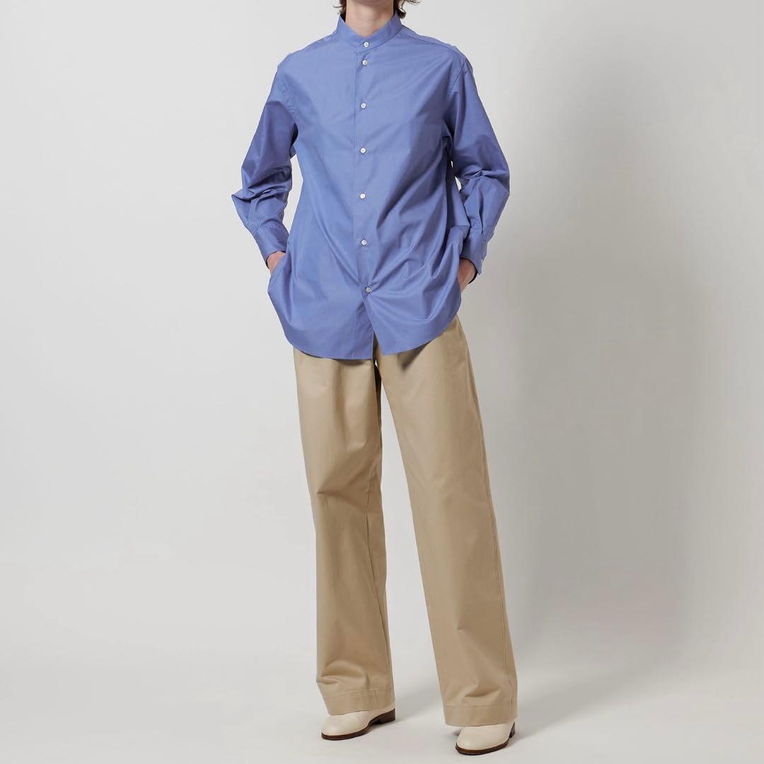 新作未使用級✨ LOEFE コットン ブロード バンドカラーシャツ コバルト 1