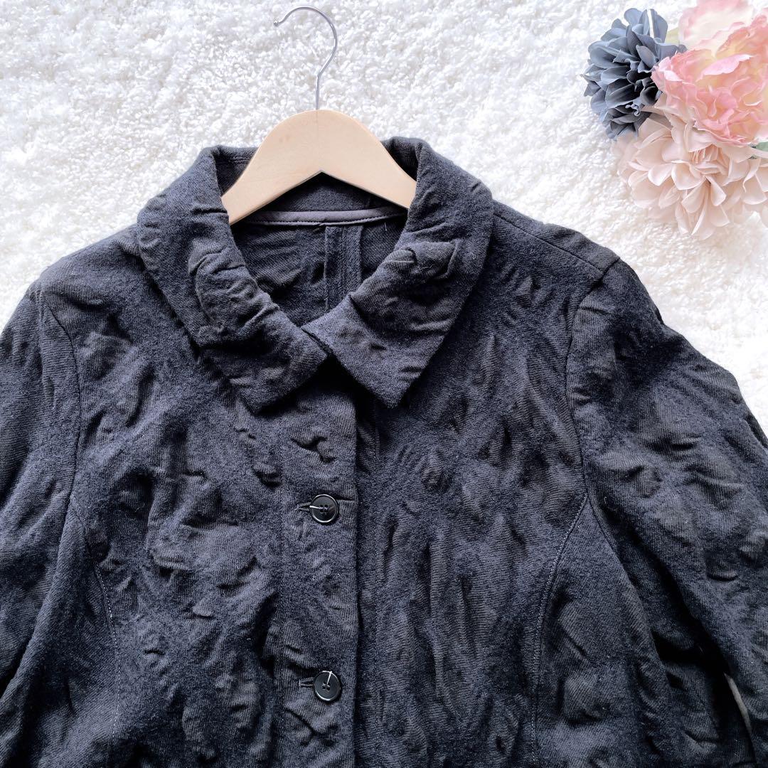 センソユニコ t.b シャツジャケット ウール綿 異素材モコモコ フレア 黒40