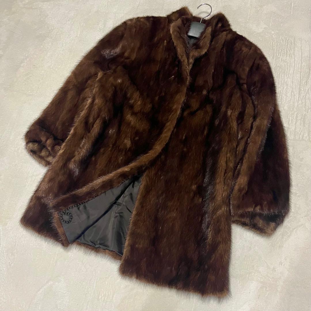 美品 SAGA MINK サガミンク 銀タグ高級デミバフ　ミンク コートミドル