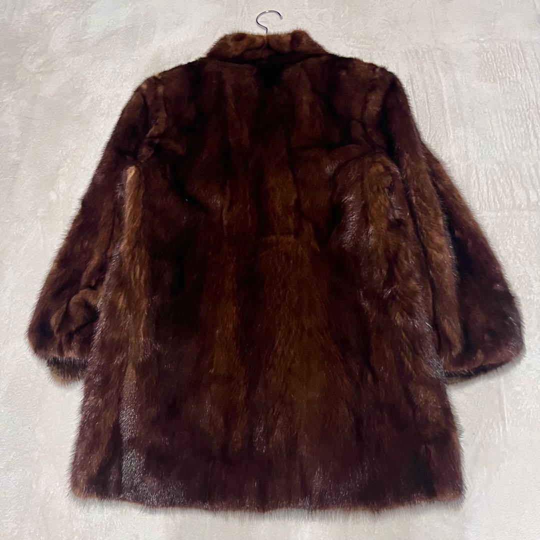 美品 SAGA MINK サガミンク 銀タグ高級デミバフ　ミンク コートミドル