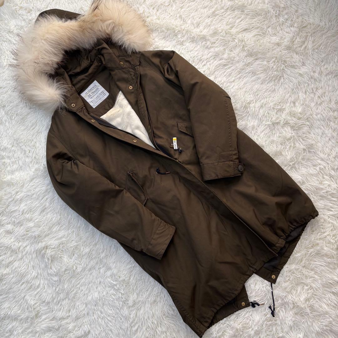 【イエナ】モッズコート　ライナー付き　ファー　L カーキ　ロング丈