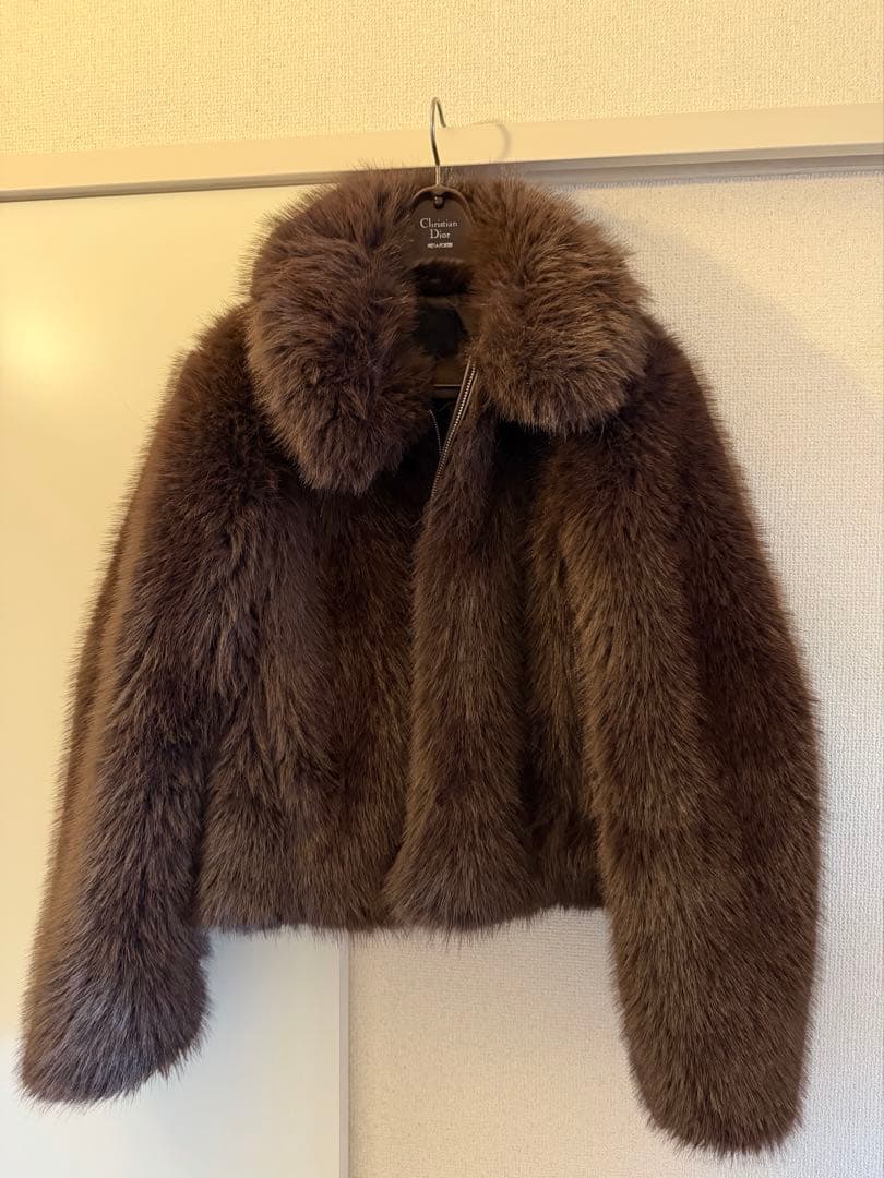 ZARA フェイクファーショートコートダークブラウン S