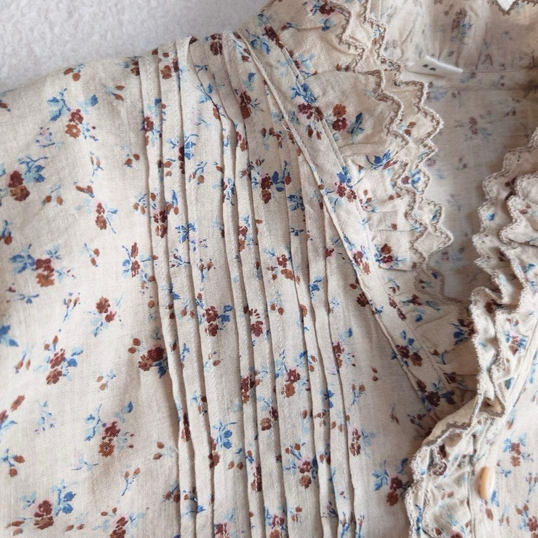 しい　45R インドカディ森花プリントのフリルブラウス 45rpm