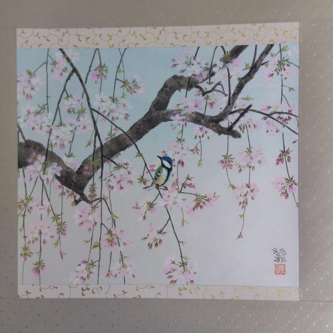 掛け軸　桜に鳥　春　大路孫三郎