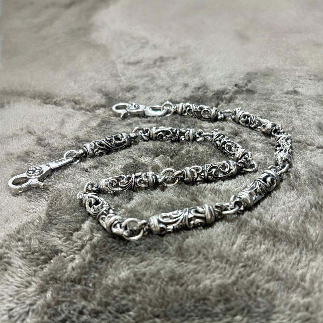 silver wallet chain floral バレル チェーン187g