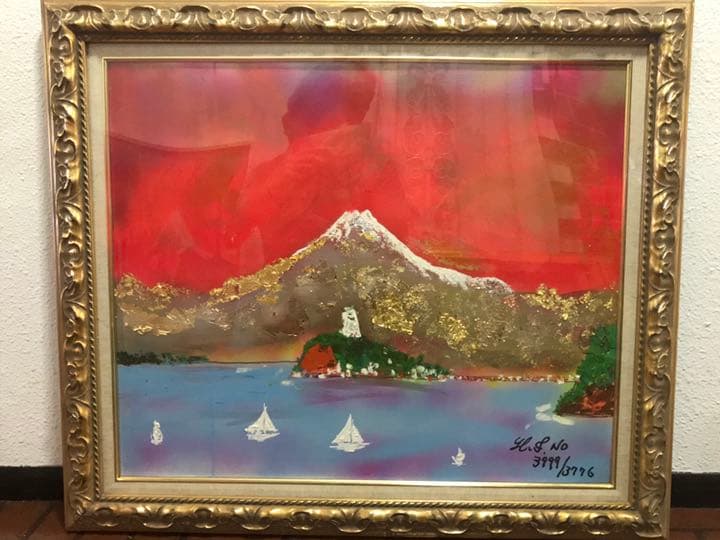 空飛ぶ画家糸川裕志のポップアートの富士山と江ノ島の絵