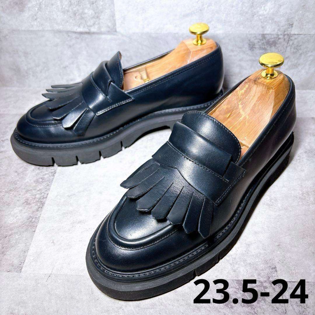 人気✨Luca Grossi フリンジローファー 37 本革 厚底 黒