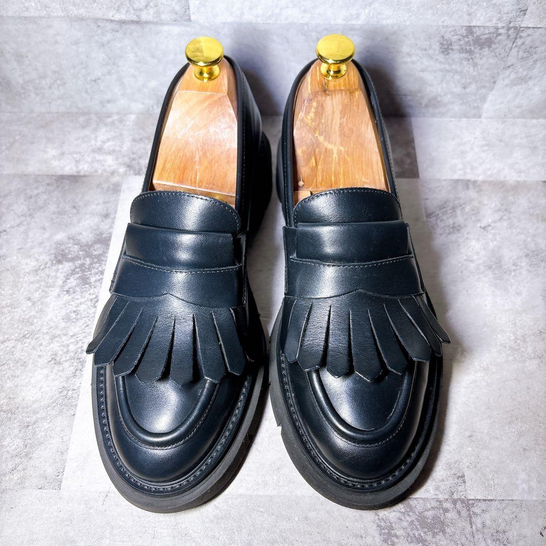 人気✨Luca Grossi フリンジローファー 37 本革 厚底 黒