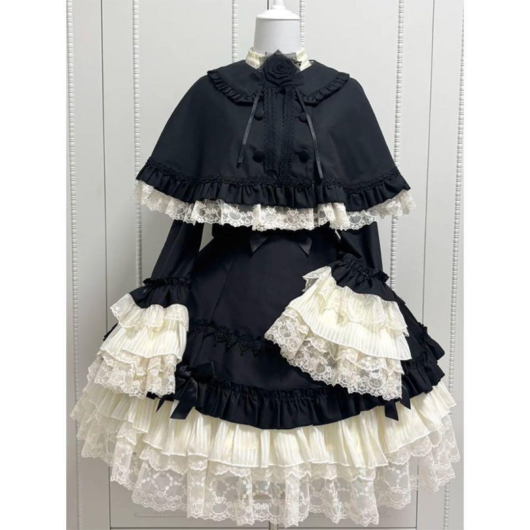ゴスロリ ロリータ ブラック系 ワンピース マントポンチョ付