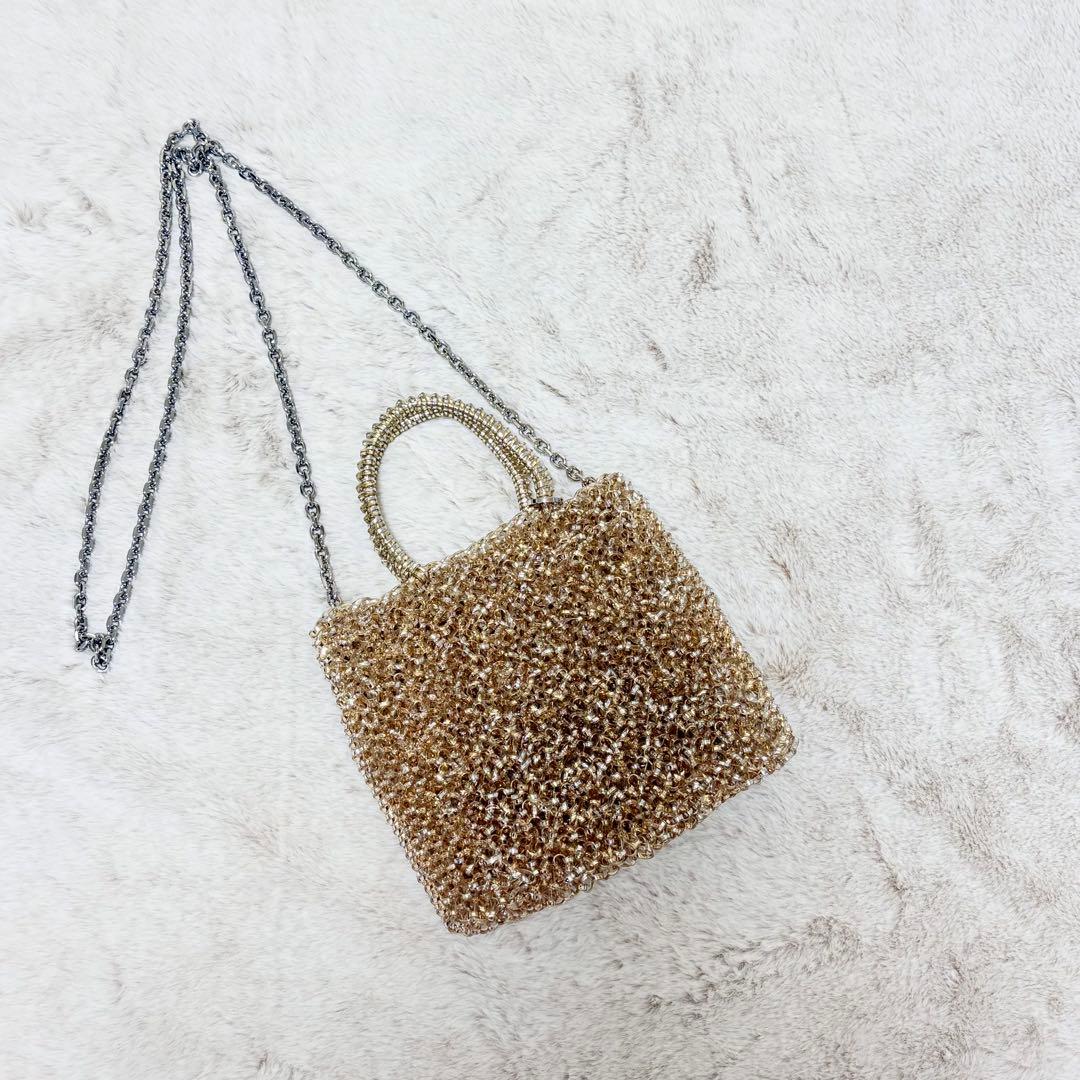 美品　アンテプリマ ワイヤーバッグ ミニアトゥーラ　ゴールド