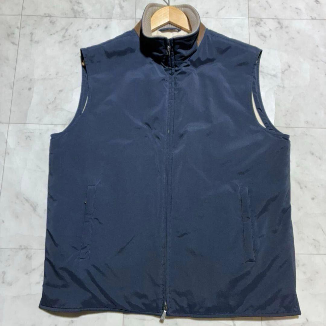 【極美品】Loro Piana カシミヤ混 羊革 中綿 ナイロンベスト L 紺