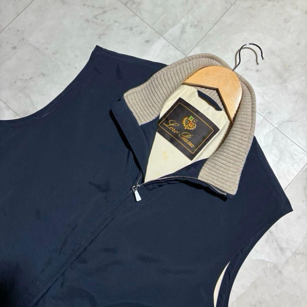 【極美品】Loro Piana カシミヤ混 羊革 中綿 ナイロンベスト L 紺