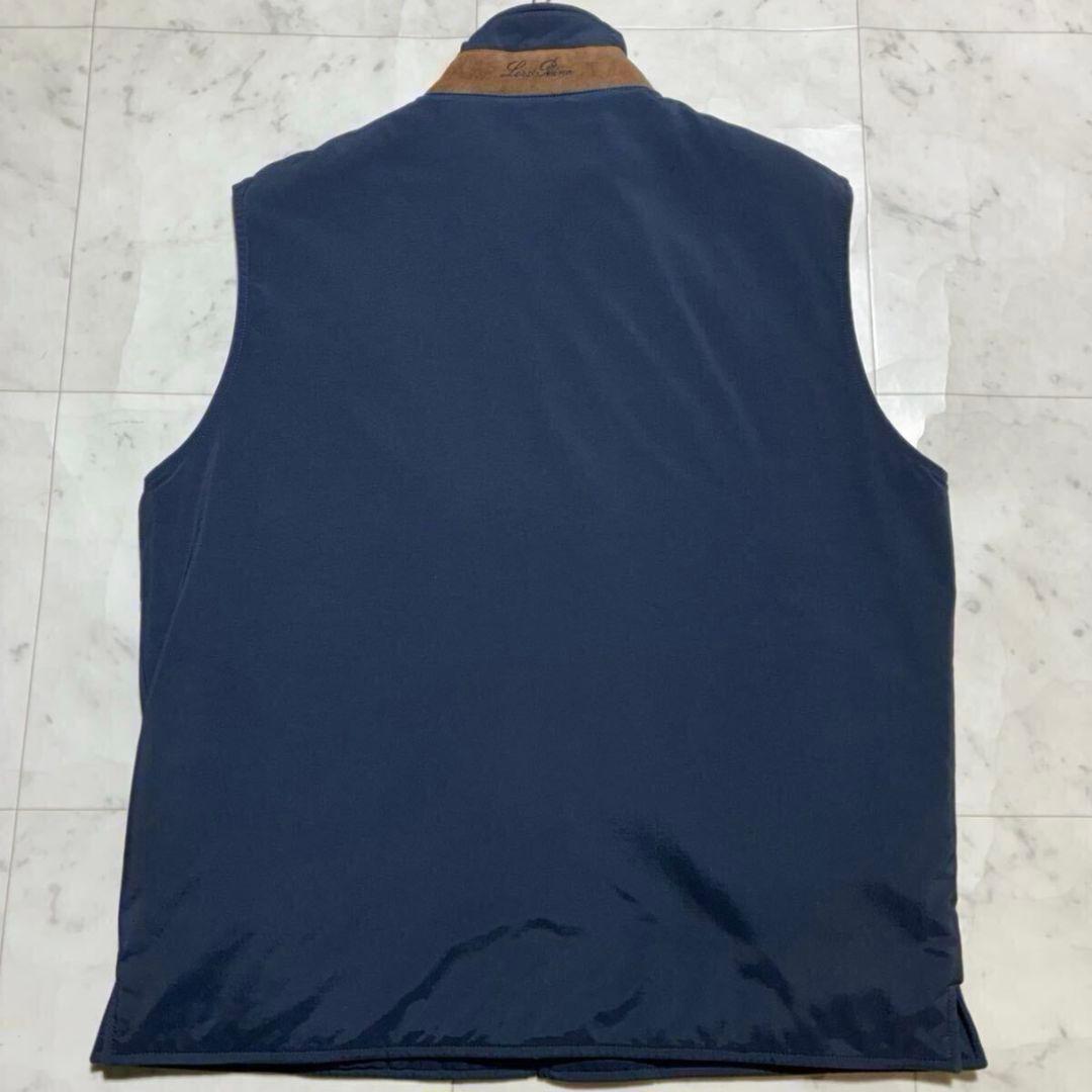 【極美品】Loro Piana カシミヤ混 羊革 中綿 ナイロンベスト L 紺