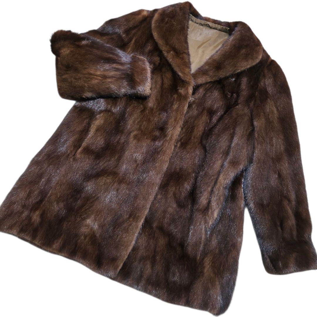 美品 デミバフミンク ファーコート リアルファー 15 XXL位 極太袖 毛皮