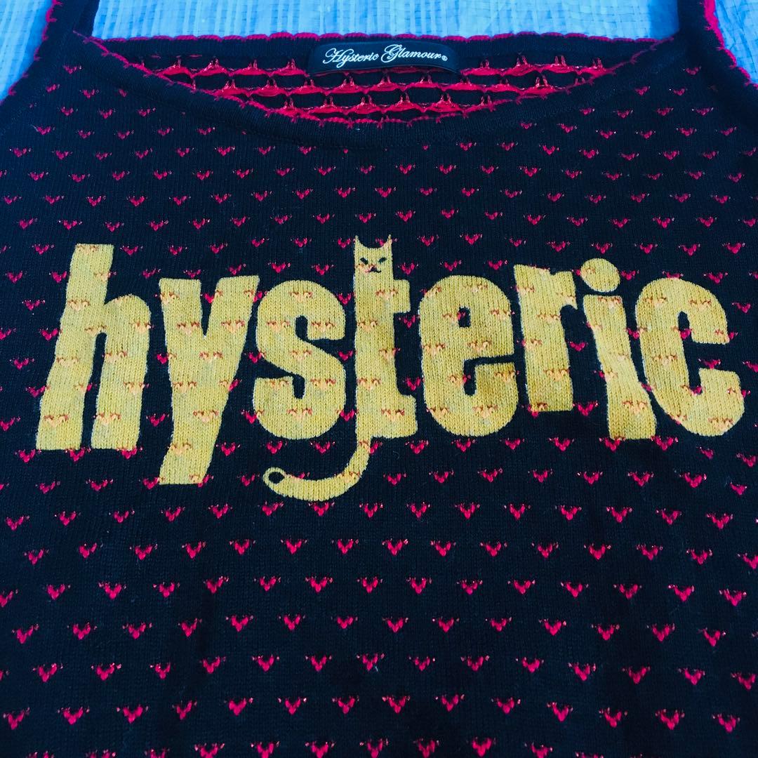 極美品⬛︎ヒステリックグラマー⬛︎ニットキャミ⬛︎ラメ⬛︎ネコ⬛︎ハート総柄