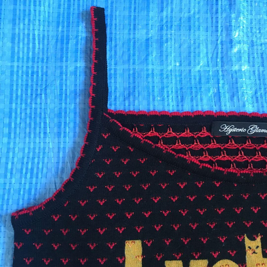 極美品⬛︎ヒステリックグラマー⬛︎ニットキャミ⬛︎ラメ⬛︎ネコ⬛︎ハート総柄