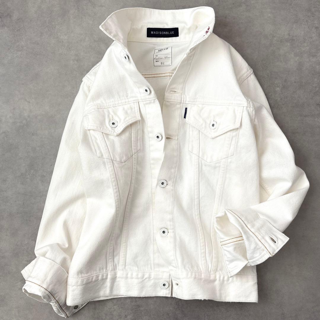 美品 マディソンブルー デニム ジャケット Gジャン 白 刺繍入り Hello