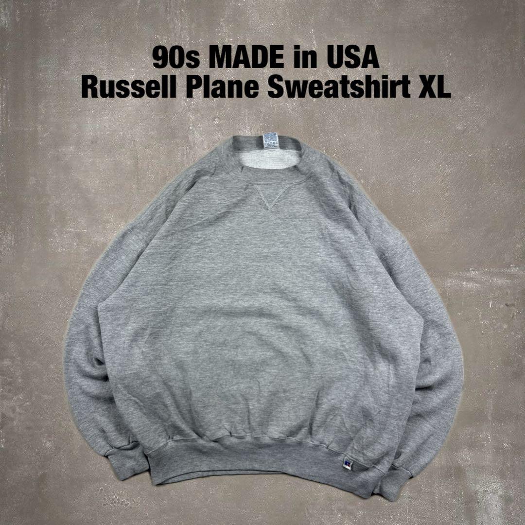90s USA製 RUSSELL ラッセル スウェット 前V グレー XL