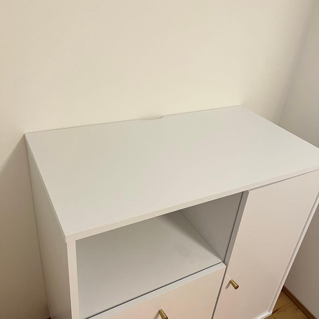 LOWYA サイドキャビネット サイドボード ホワイト×ゴールド