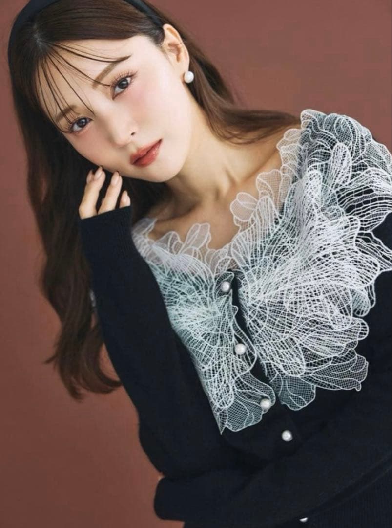 poláura polaura ポローラ レースフリルカーディガン black