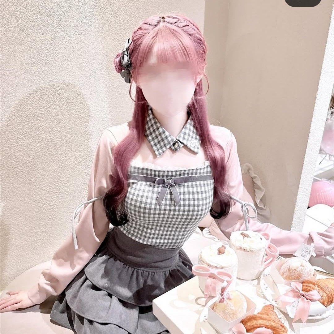 honey mew ハニーミュウ リボンスリットギンガムアンサンブルトップス