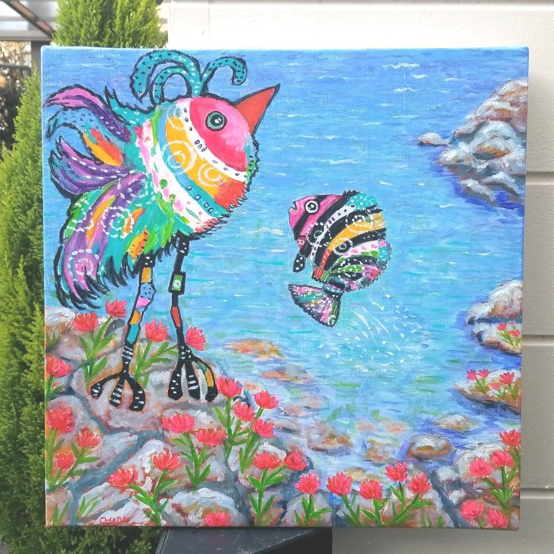 油絵　H確認　海岸の岩場での運命のであい