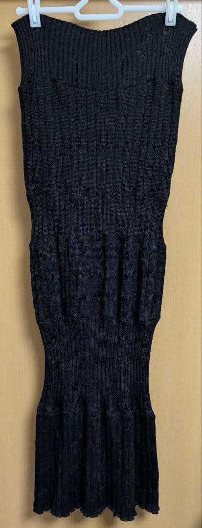 トリココムデギャルソン ウール 切替デザイン チューブトップニットワンピース 黒