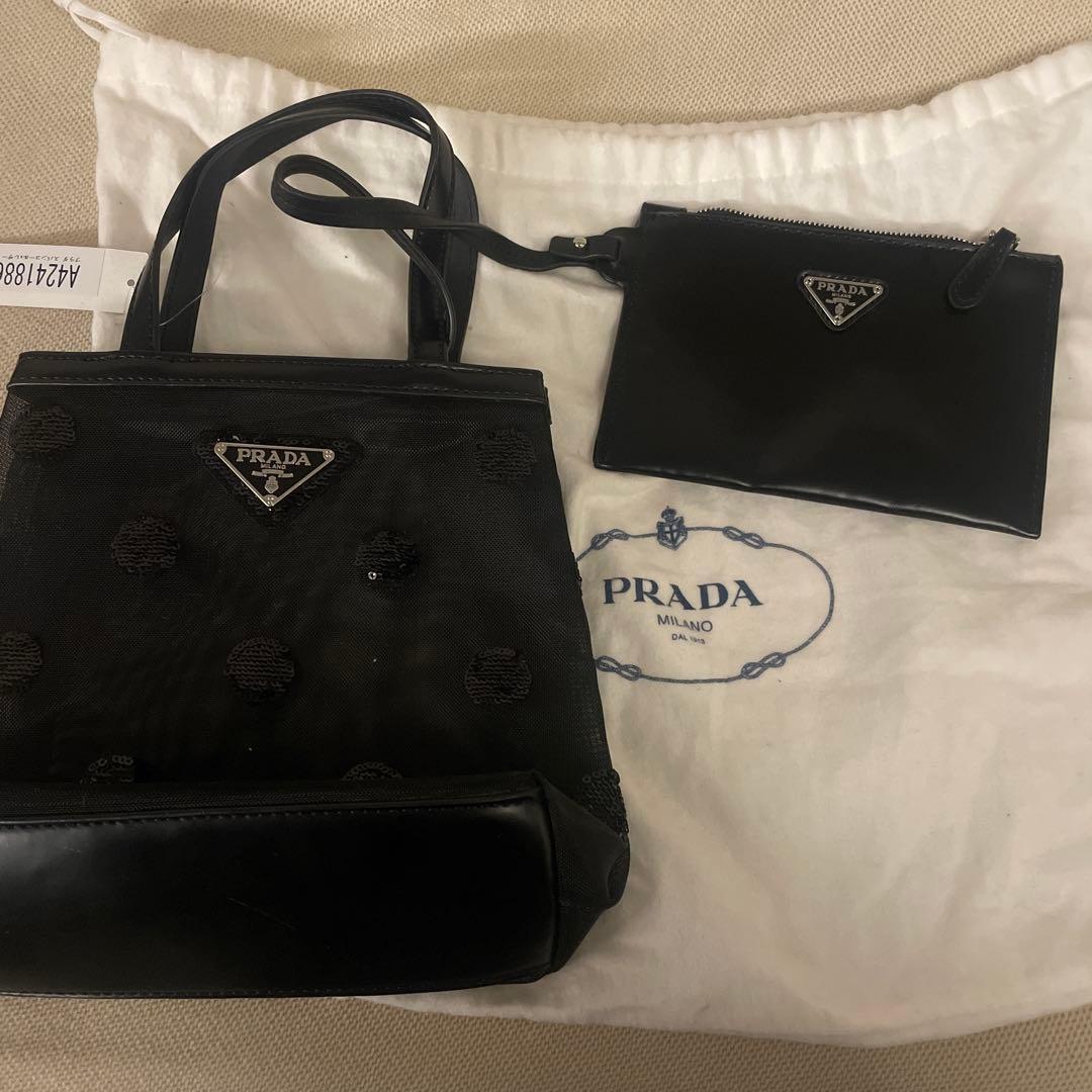 【美品】プラダ　スパンコール　ハンドバッグ　ブラック