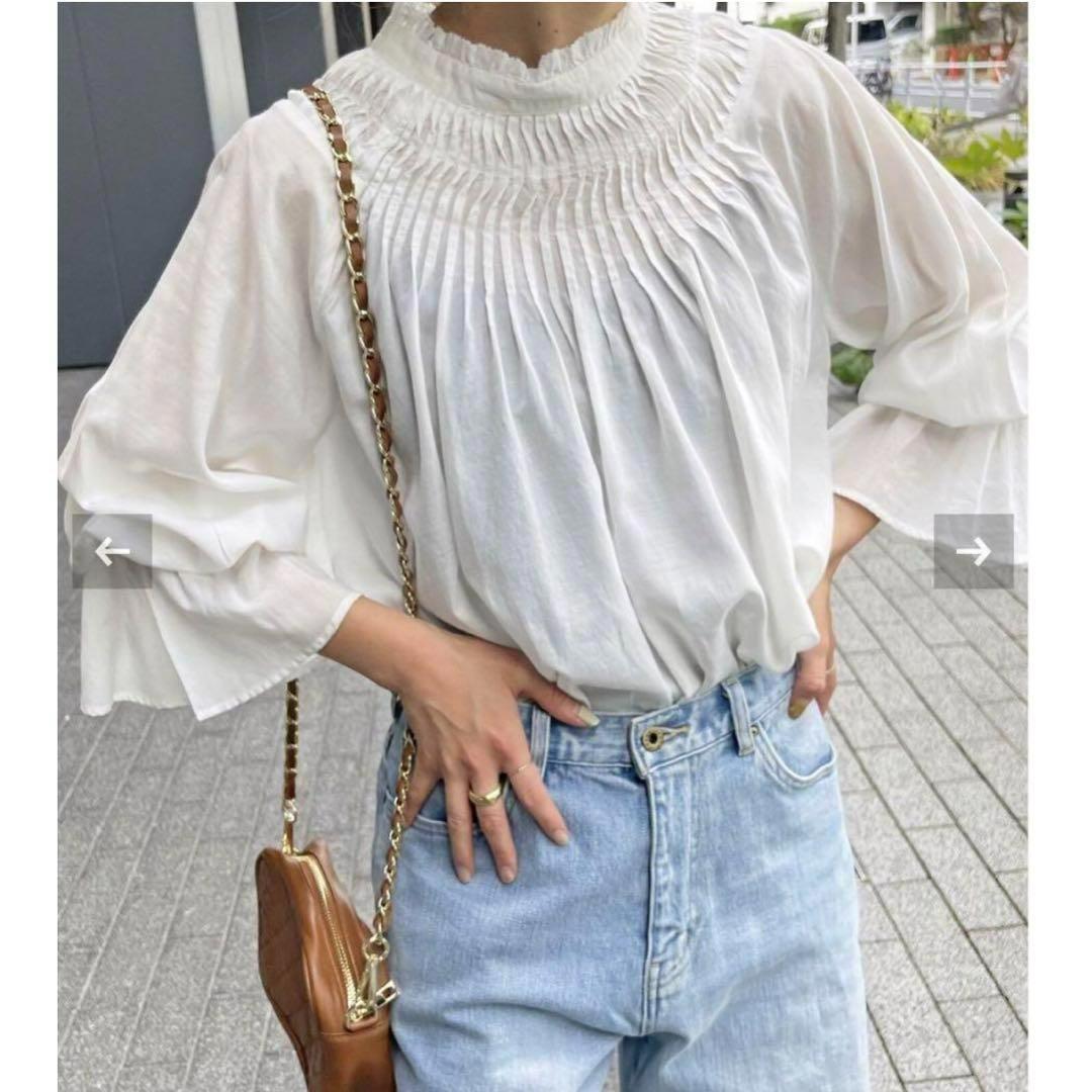 【未使用・タグ付】 スピックアンドスパン コットンボイルタックフリルブラウス