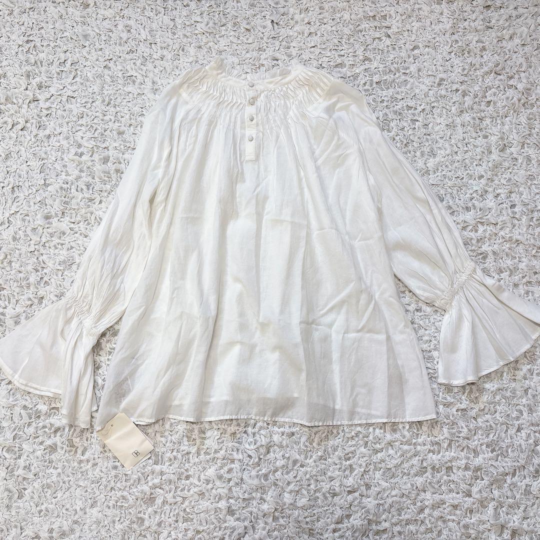 【未使用・タグ付】 スピックアンドスパン コットンボイルタックフリルブラウス