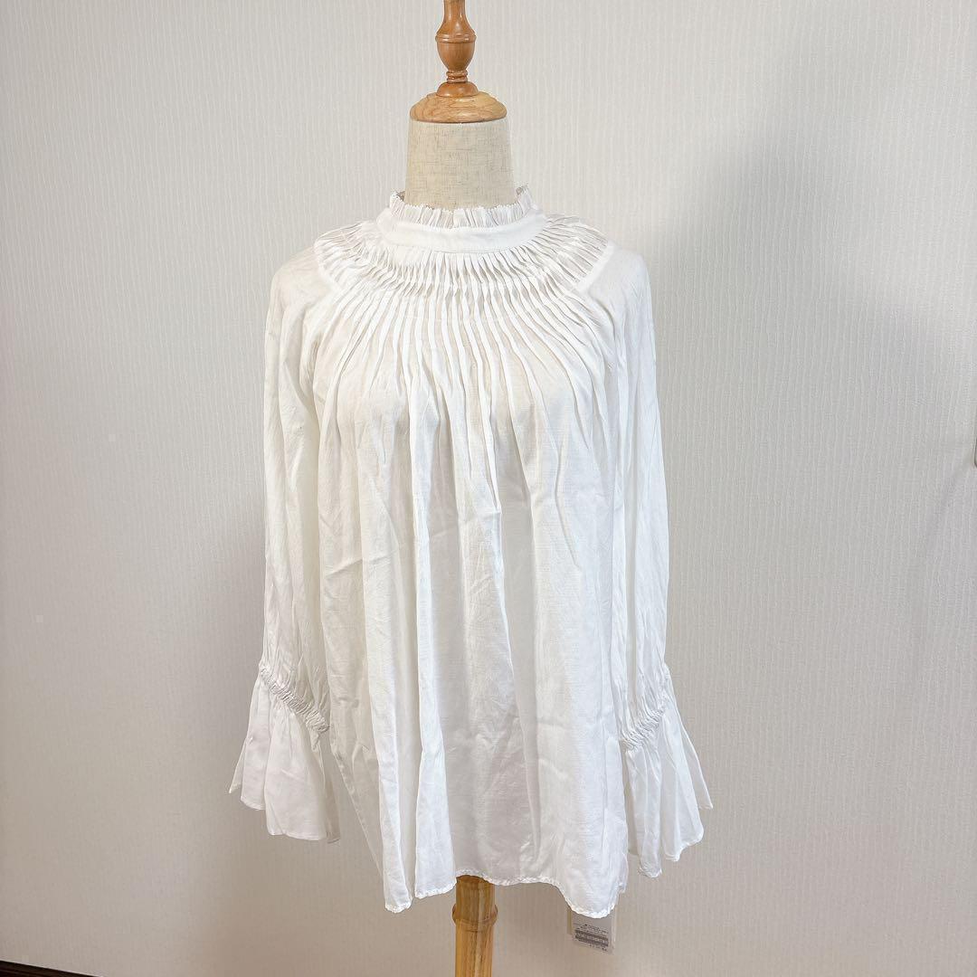 【未使用・タグ付】 スピックアンドスパン コットンボイルタックフリルブラウス