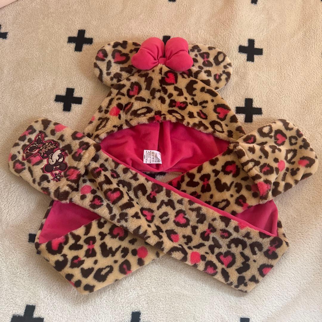 ミニーマウス ヒョウ柄マフラーキャップ