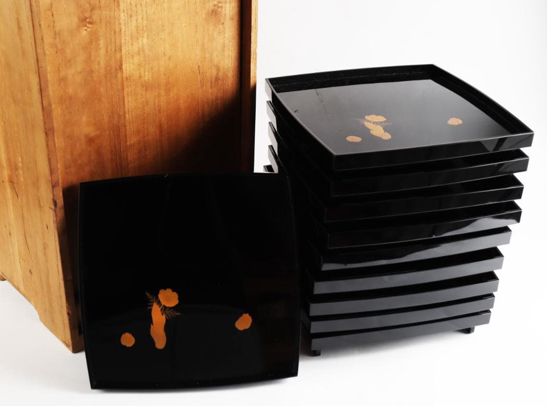 茶道具 花蒔絵 吸物膳 十客 時代漆器 木箱