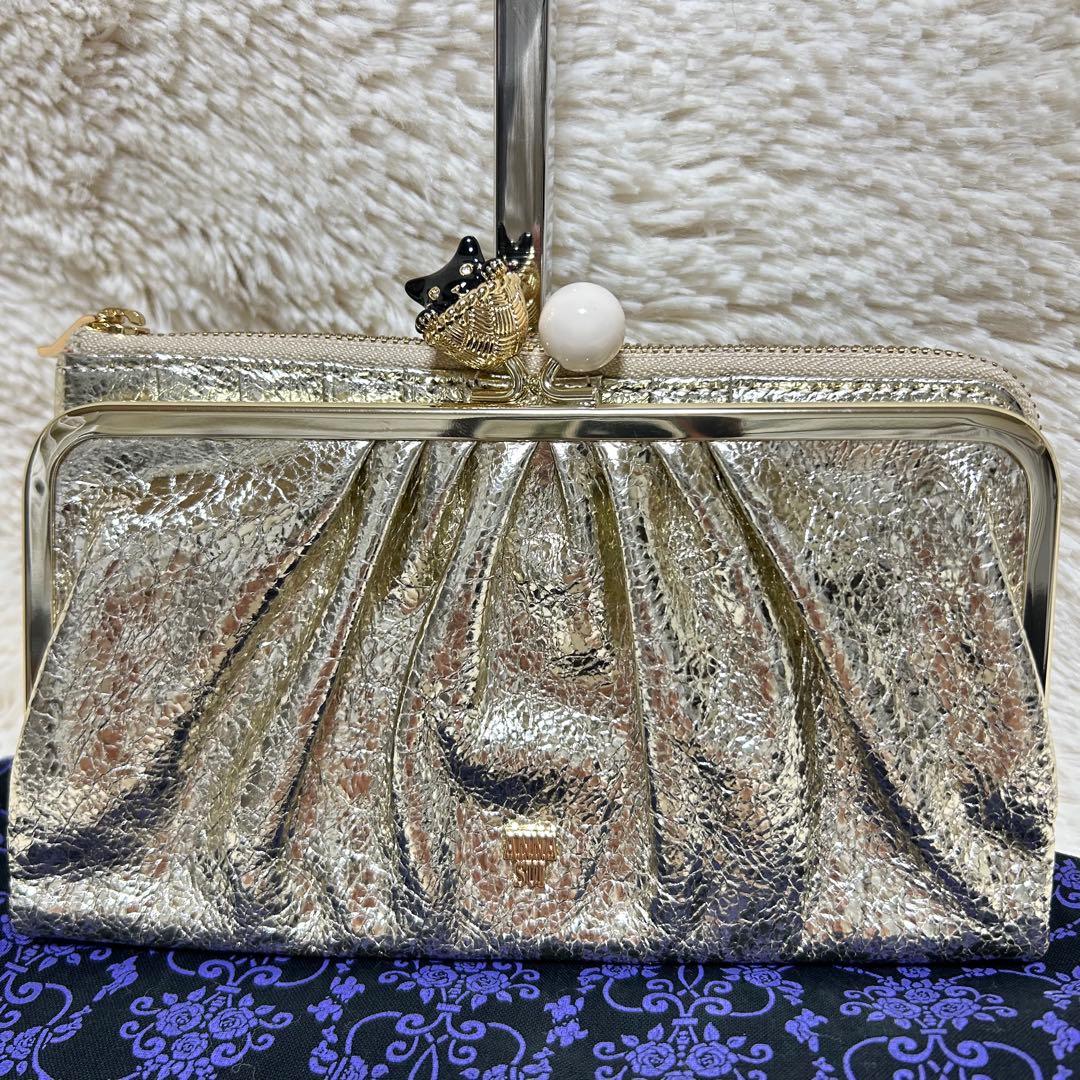 【新品・未使用】 ANNA SUI がま口財布 インザバスケット ゴールド 猫