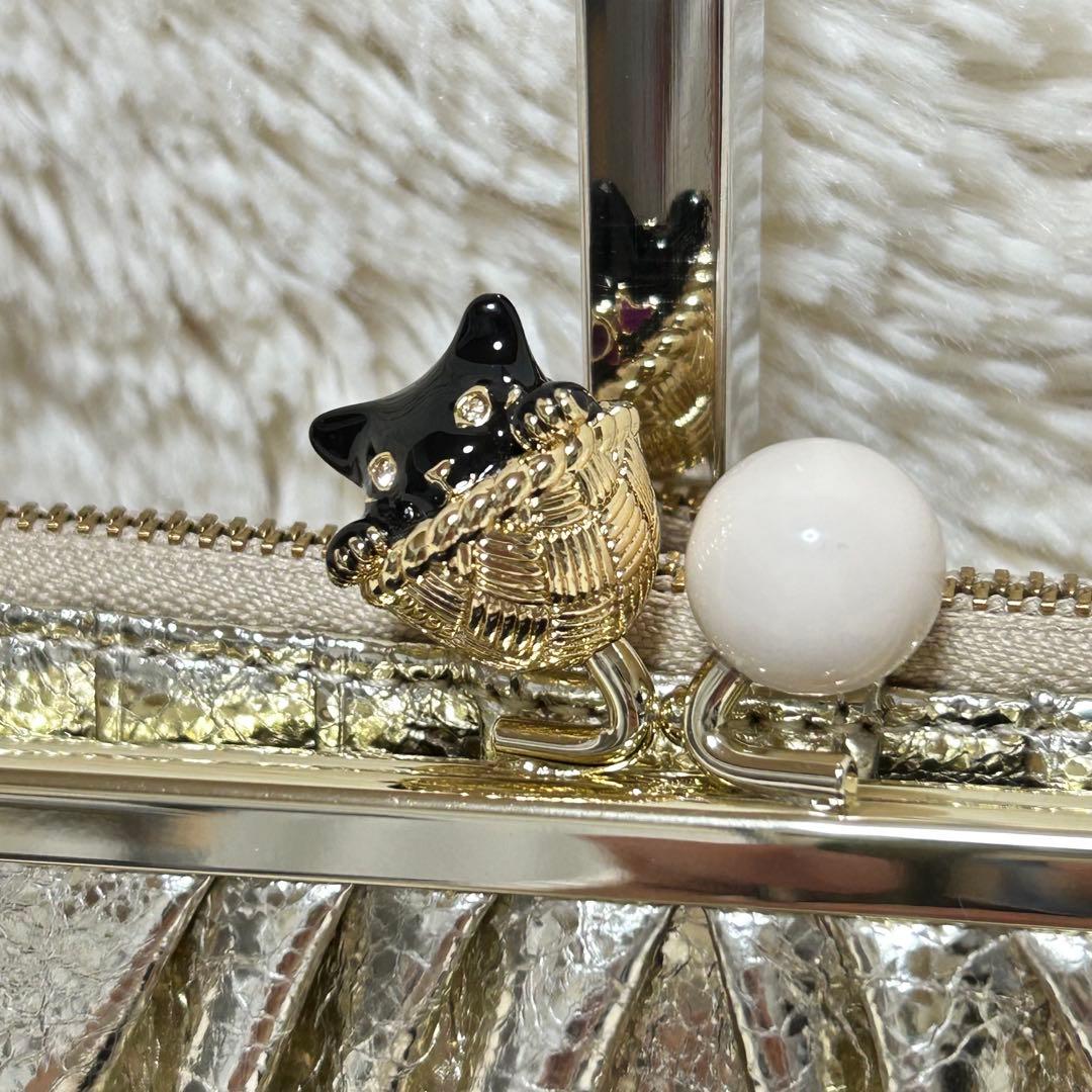 【新品・未使用】 ANNA SUI がま口財布 インザバスケット ゴールド 猫