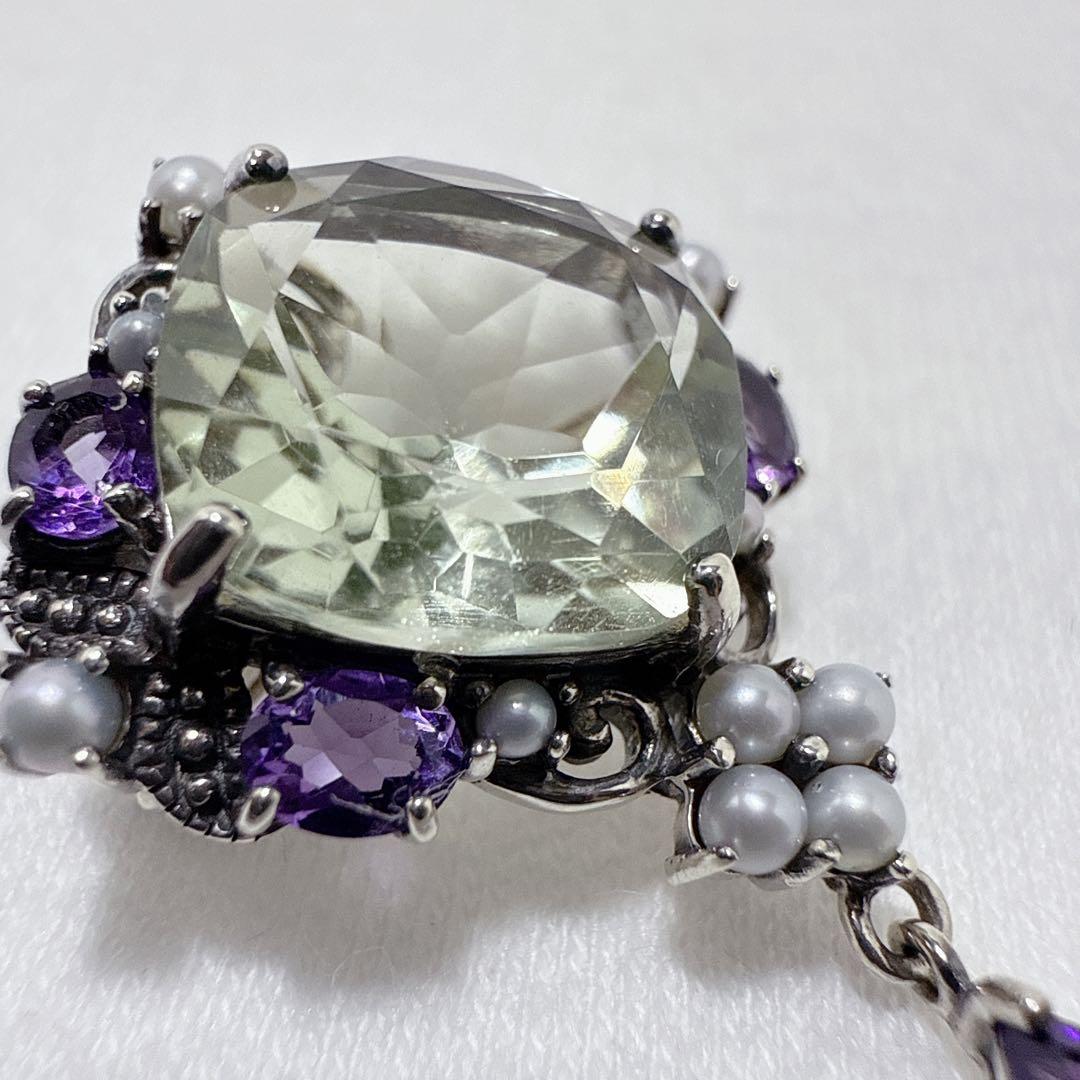 ロクザン SILVER925 アメジスト パール ペンダント ブローチ
