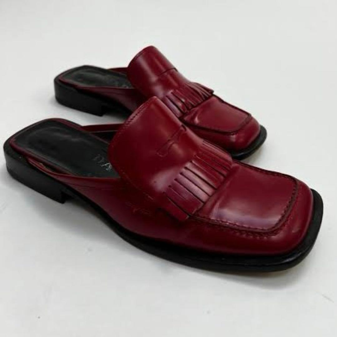 靴 99SS PRADA square toe leather mules red