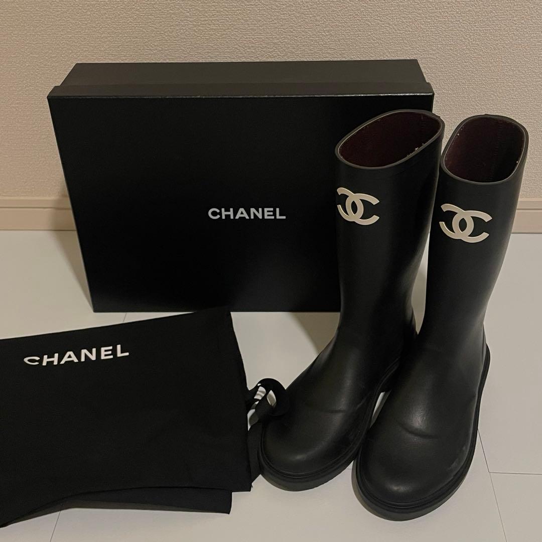 CHANEL シャネル レインブーツ ロングブーツ ブラック 41 正規品 箱付