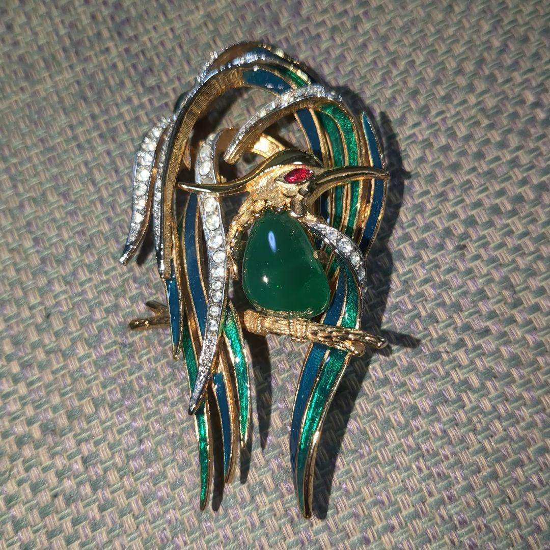 BU41　 鳥 ジェリー ビーン ラインストーン エナメル アート ブローチ