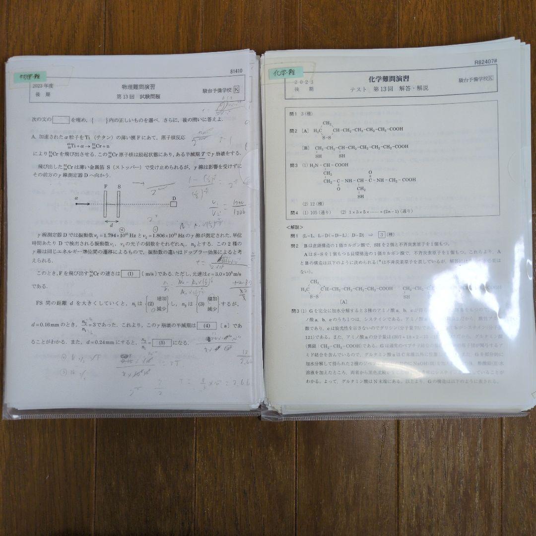 駿台　物理・化学難問演習プリント 2023年版