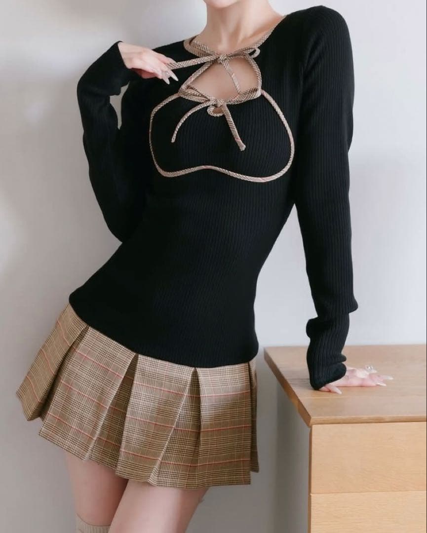 Darich（ダーリッチ） ポイントチェックニットミニワンピース