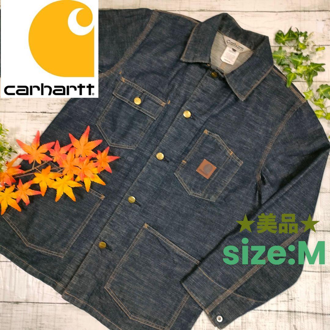 【美品】Carhartt◆デニムカバーオール◆M/ダークインディゴ◆レザーパッチ