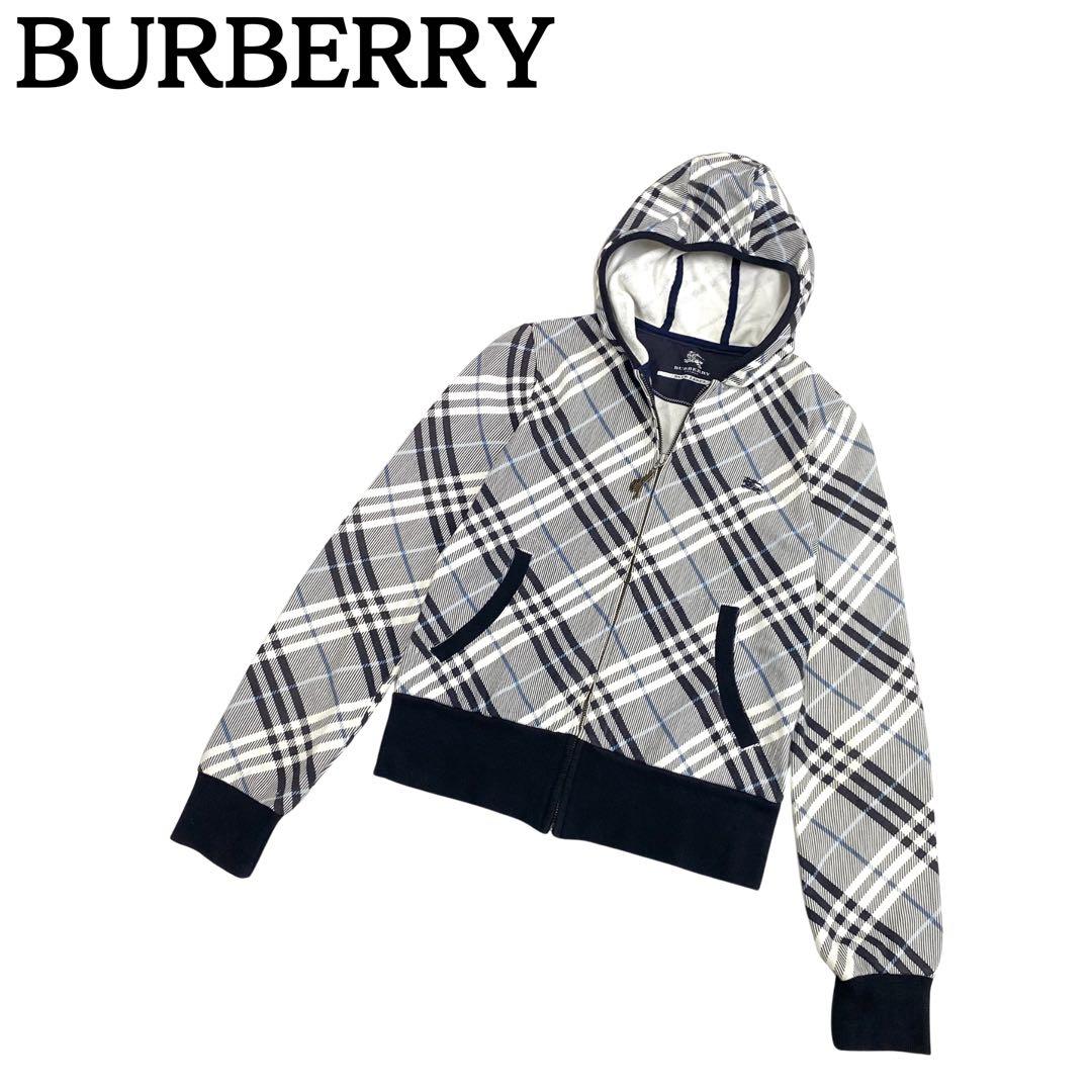 希少★バーバリーブルーレーベル ジップアップパーカー ノバチェック ロゴ刺繍38