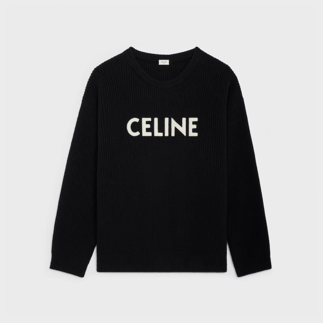 CELINE ブラック ロゴ セーター　L