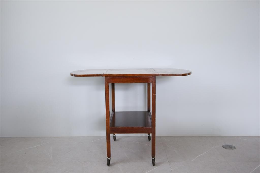 英国アンティーク木製ドロップリーフトロリーテーブル/収納式ワゴン机(89-197